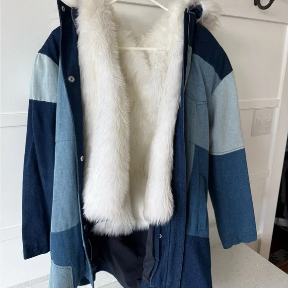 Urban Outfitters Patchwork Denim Parka with Faux Fur Trim - Picture 2 of 6
